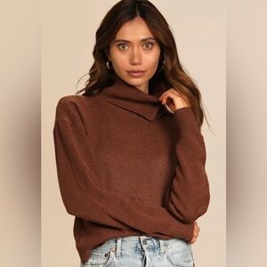 Lulus Amazing Memories Brown Turtleneck Sweater - Size Large